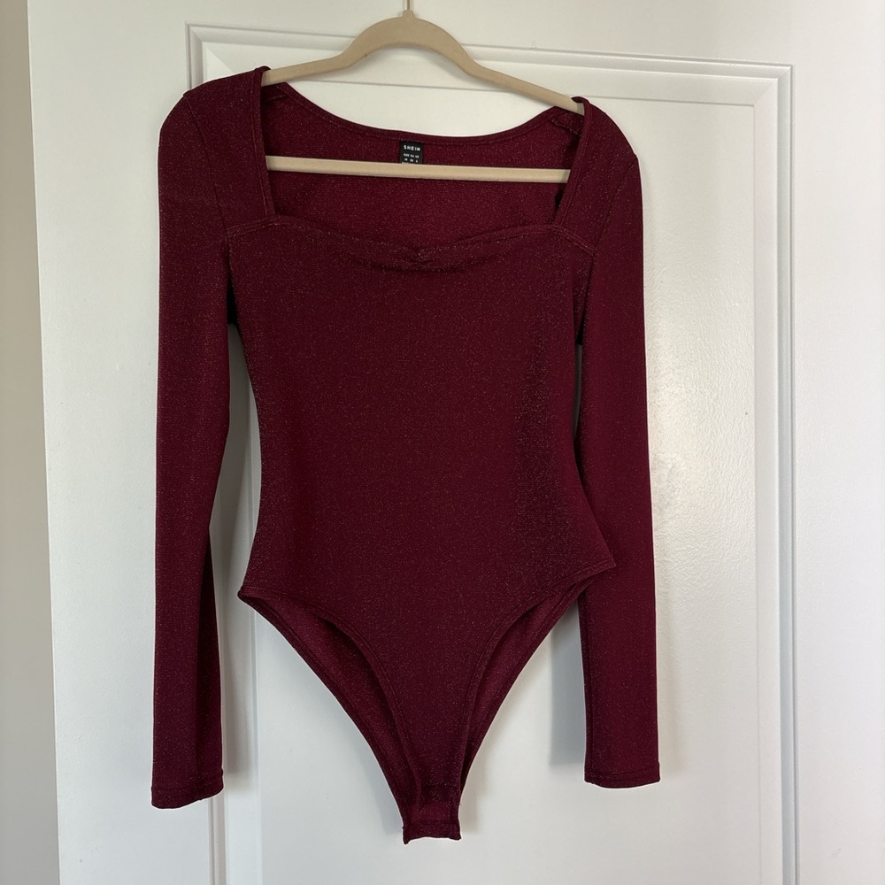 SHEIN Burgundy Long Sleeve Bodysuit